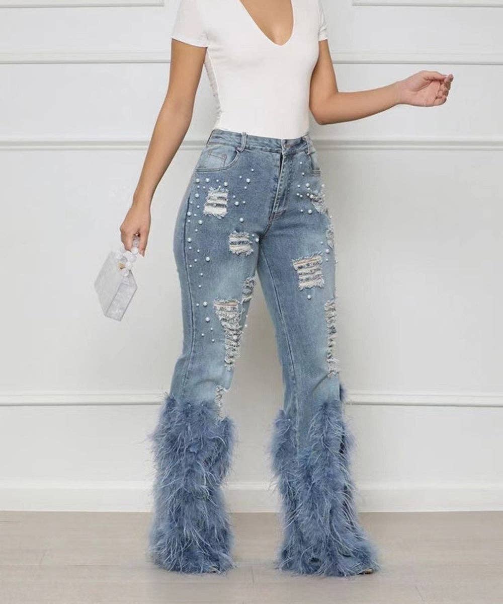 Aria Romance - Wholesale Jeans - Women's - Beaded Fringe Flare Jeans1