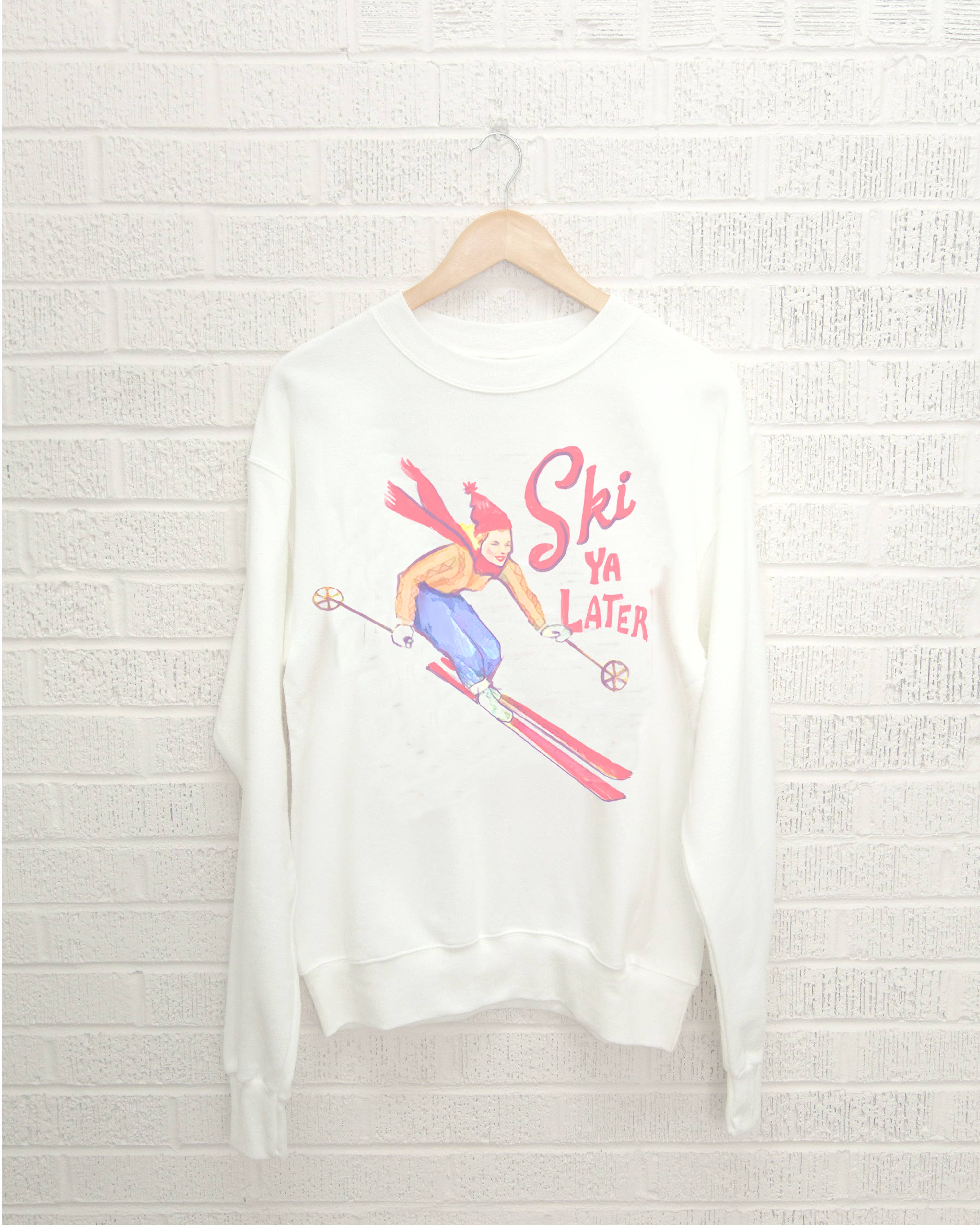 LivyLu - Wholesale Graphic Sweatshirt - Unisex - Ski Ya Later White Sweatshirt 6