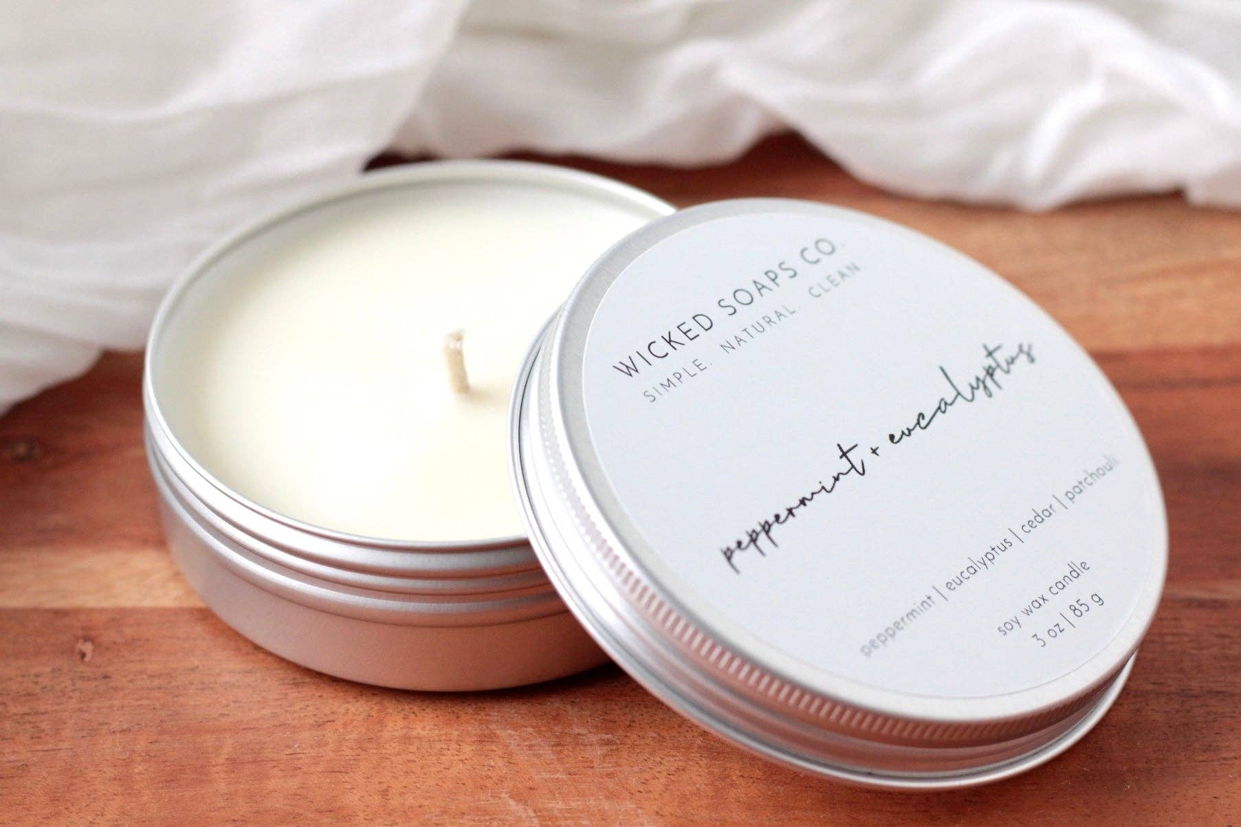 Wicked Soaps Co. – Großhandel Reisekerzen – Peppermint + Eucalyptus Sojawachskerze1