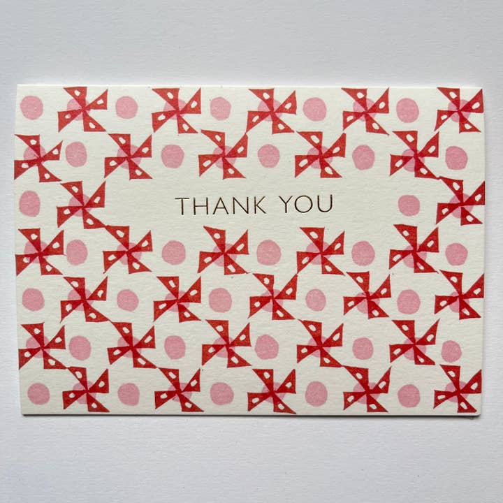 Thank You Windmill Pattern Card in Brown and Pink for wholesale by Takako Copeland