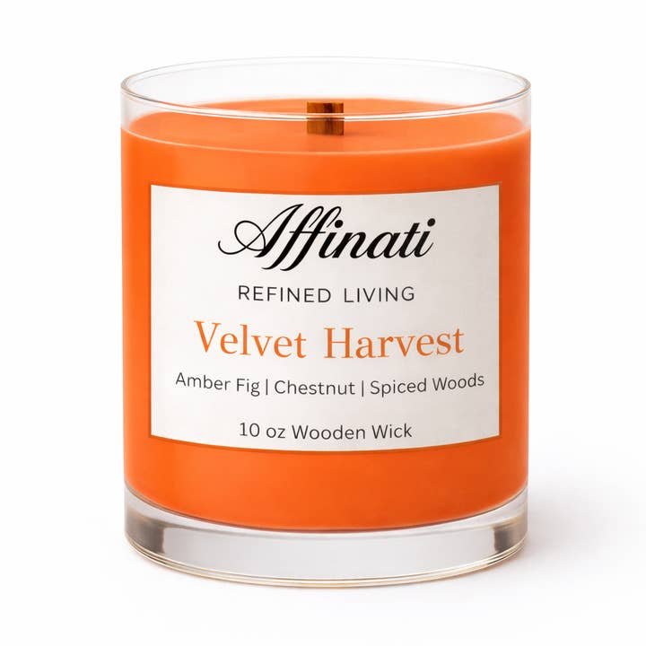 Velvet Harvest Trævæk Candle – Luksus 10 oz Sojablanding | Affinati for engroshandel hos Affinati