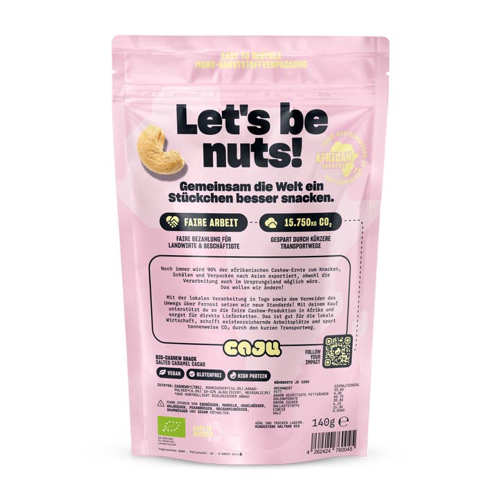 caju - der faire Cashew Snack - Wholesale Nuts - Caju Caramel Cacao Cashews 140g2