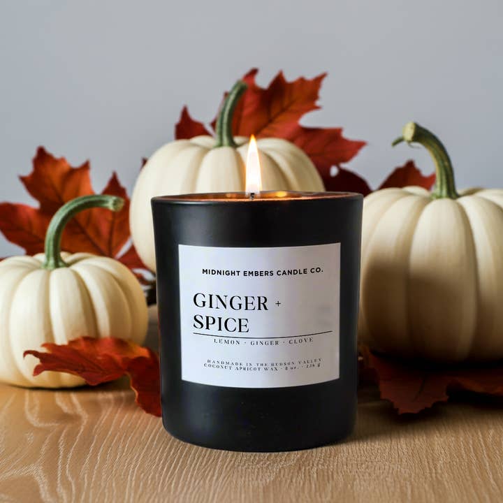 Midnight Embers Candle Co. - Wholesale Jar/Filled Candle - Ginger + Spice 8 oz. | Fall Themed Cozy Candles1