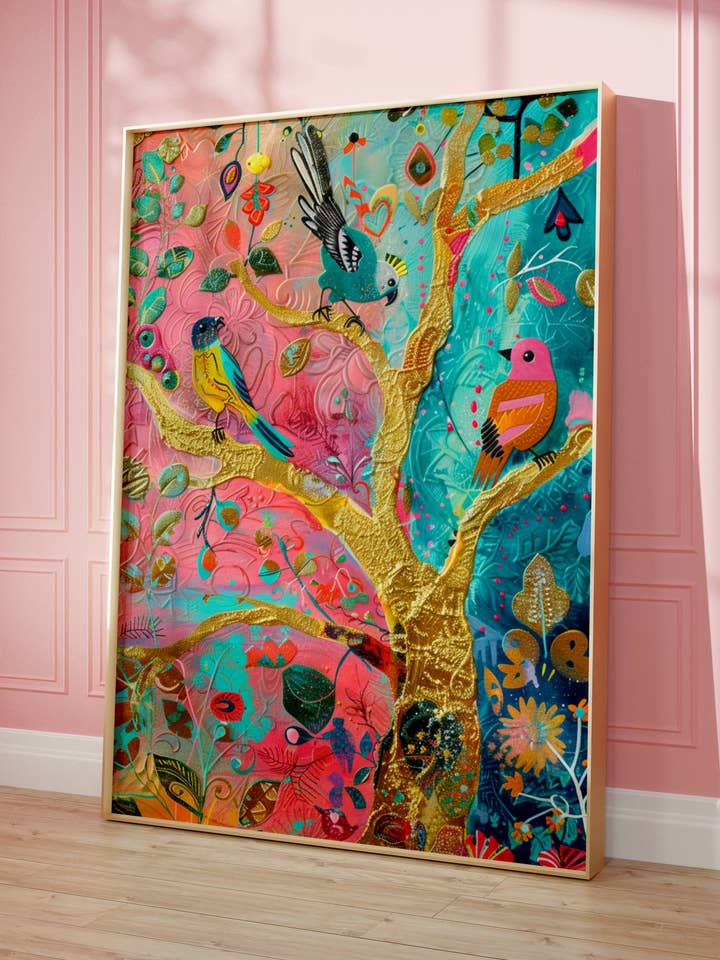 Livets träd duk – Färgglad fågelkonst för wholesale av Seelenzauberstudio