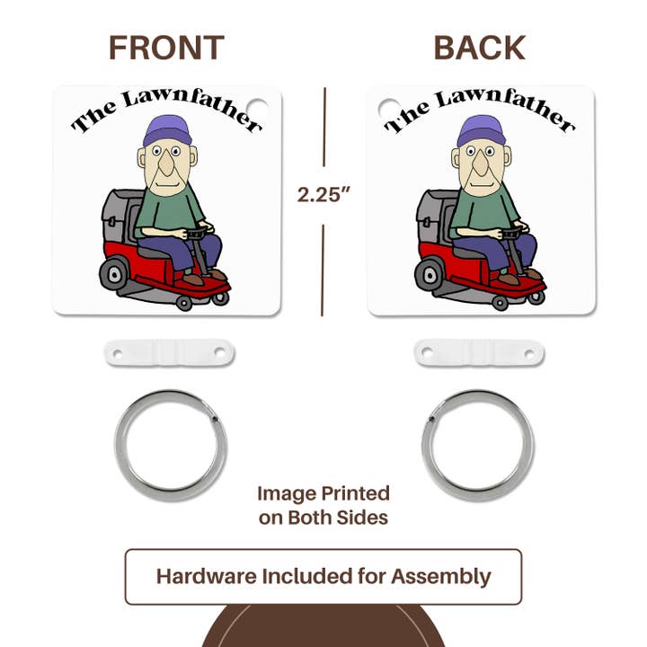 3dRose - Wholesale Keychain - Unisex - 3dRose, Funny Cute Old Man on Riding Lawn Mower the Lawnfather Mowing Pun, Key Chain