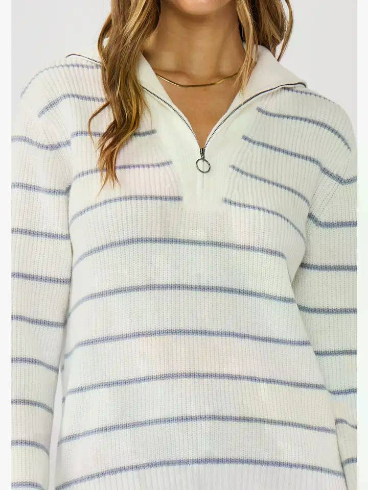 Lovestitch - Wholesale Knit Sweater - Women's - V-Neck Stripe Sweater with Zipper3