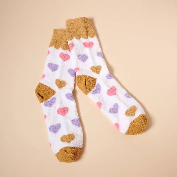 ASST Fuzzy Heart Print Socks Gift Set – 4 Pairs for Christmas Gift for wholesale on Faire7