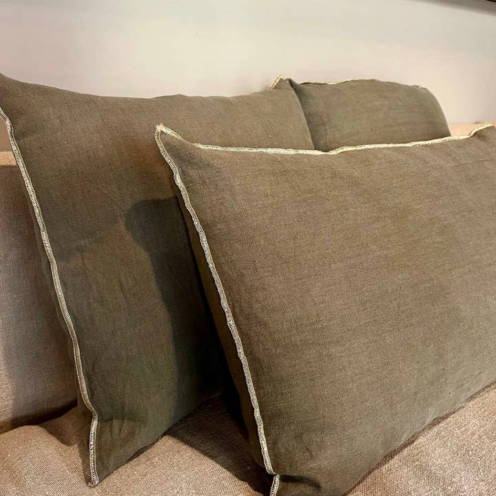APOTHECA PARIS - MADE IN PARIS - Wholesale Chair Cushion - KHAKI Linen Cushion 40x60cm