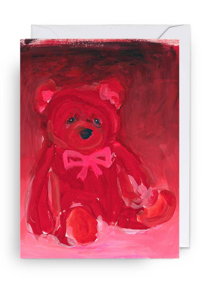 Carte de vœux en forme d'ours en peluche rouge pour la Saint-Valentin pour la vente par Lisa Penz Art