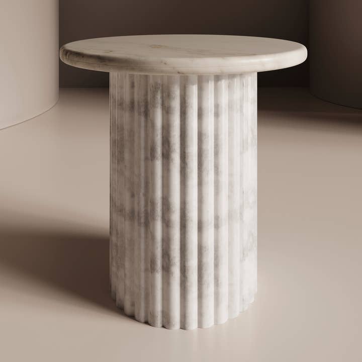 Belaré Home - Wholesale Side Table - Waverly White Marble End Table - 20x20 Italian Contemporary Design Side Table0
