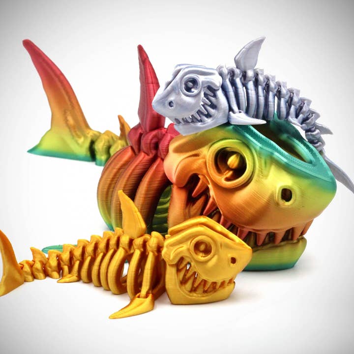Great American Designs - Wholesale Fidget Toy - Kids - Articulating Skeleton Shark Toy, Flexible 3D Printed Toy
