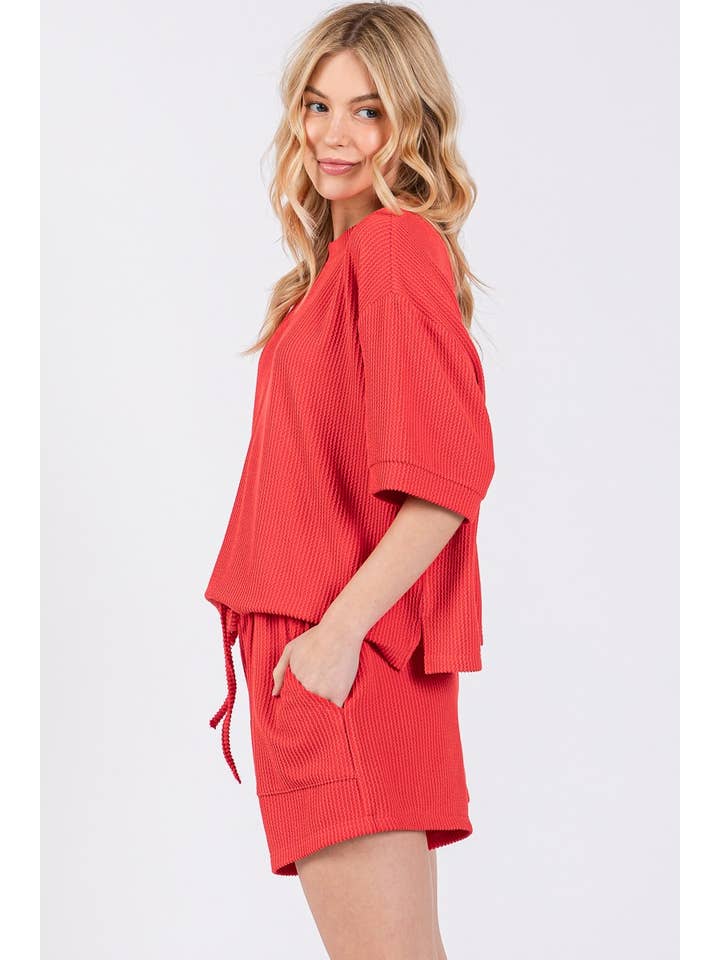 Sewn and Seen - Wholesale Lounge Set - Women's - RIBBED ROUND NECK TOP AND SHORTS SET58