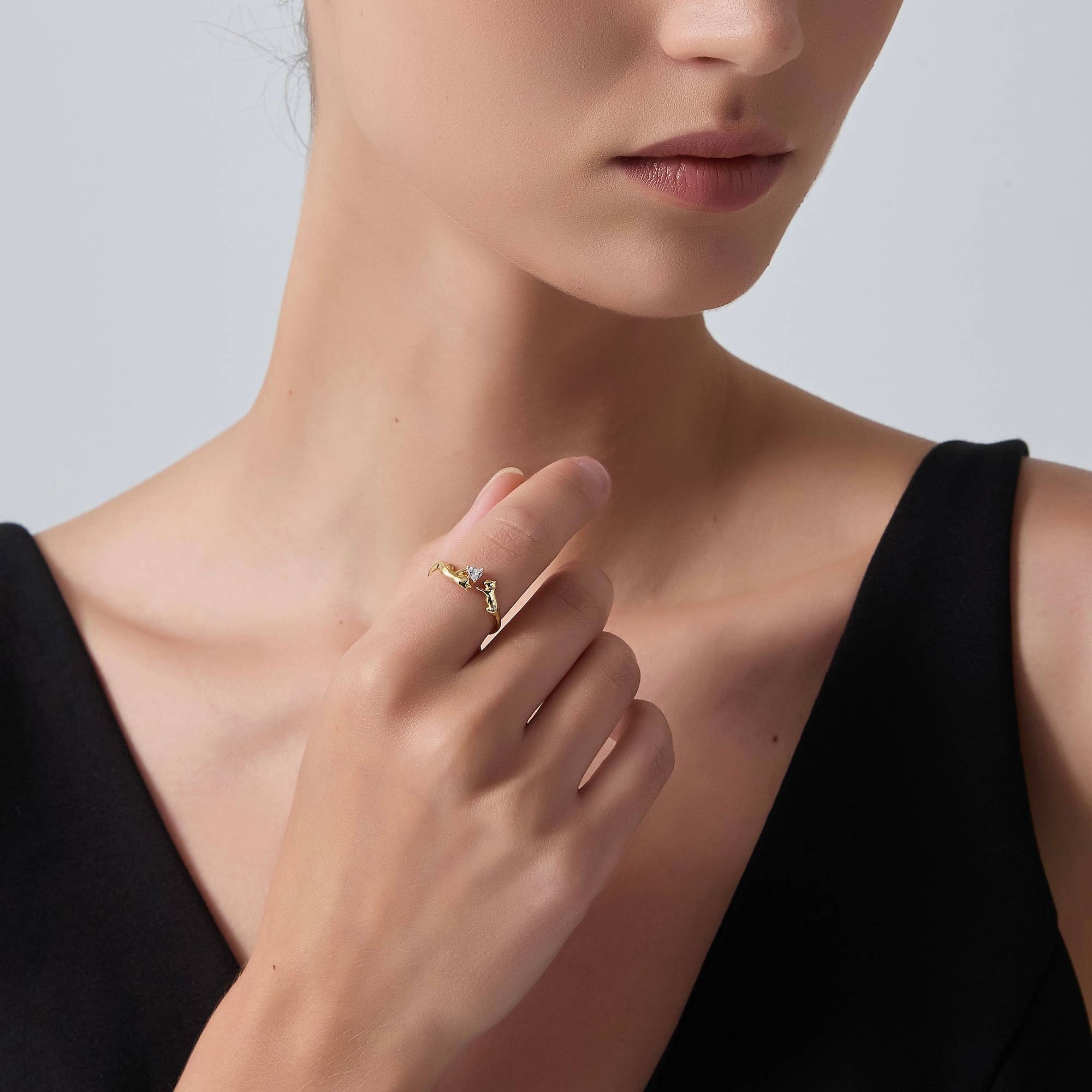 Perimade & Co. LLC - Wholesale Band/Stacked Ring - Dainty Cat Heart Stacking Bypass Ring in 925 Sterling Silver3