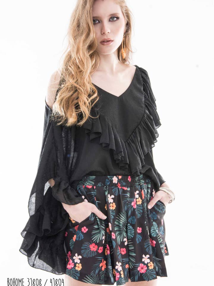 Bluse med blade for engroshandel hos BOHOME