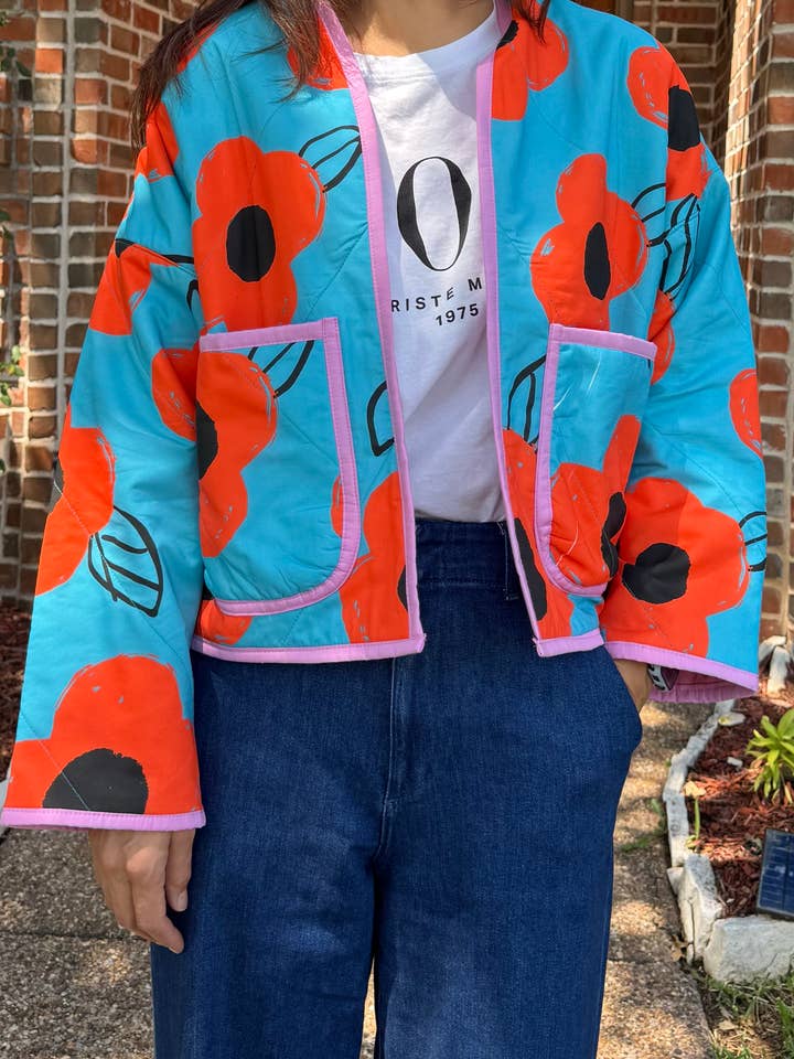 Blue garden quilting jacket for wholesale by Joolee