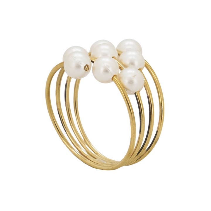 Gold Pearl Napkin Ring - Multiple Rings Design for wholesale on Faire