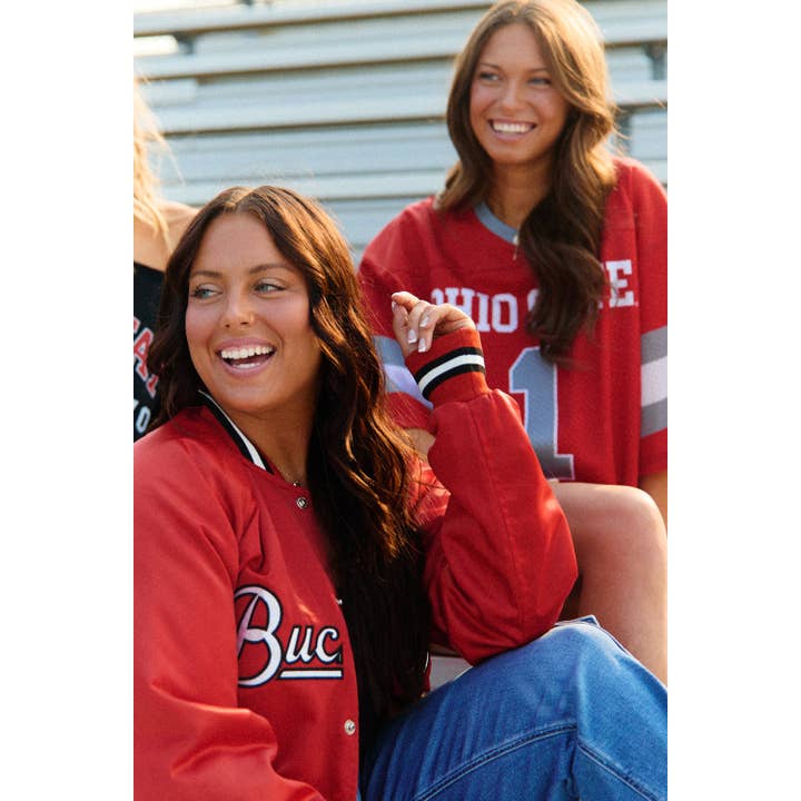 Lojo Collegiate Apparel - Wholesale Bomber jacket – Women’s - Ohio State OSU Buckeyes Satin Letterman Bomber Jacket8