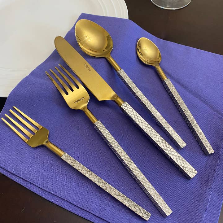 Vibhsa - Vente Set de couverts - Vibhsa Lot de 20 couverts en acier doré4