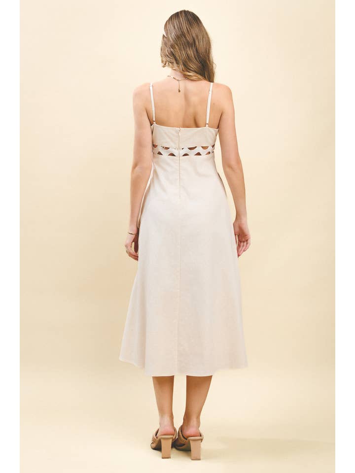 Ivory CD05618-Square Neckline Ric Rac Detail Midi Dress for wholesale on Faire
