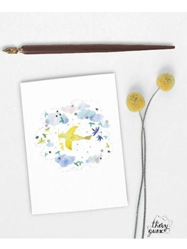Watercolor Dove Cloud Double Card for wholesale by Thévy Guex