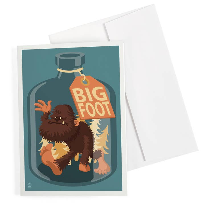 GREETING CARD Bigfoot in a Bottle for wholesale by Lantern Press