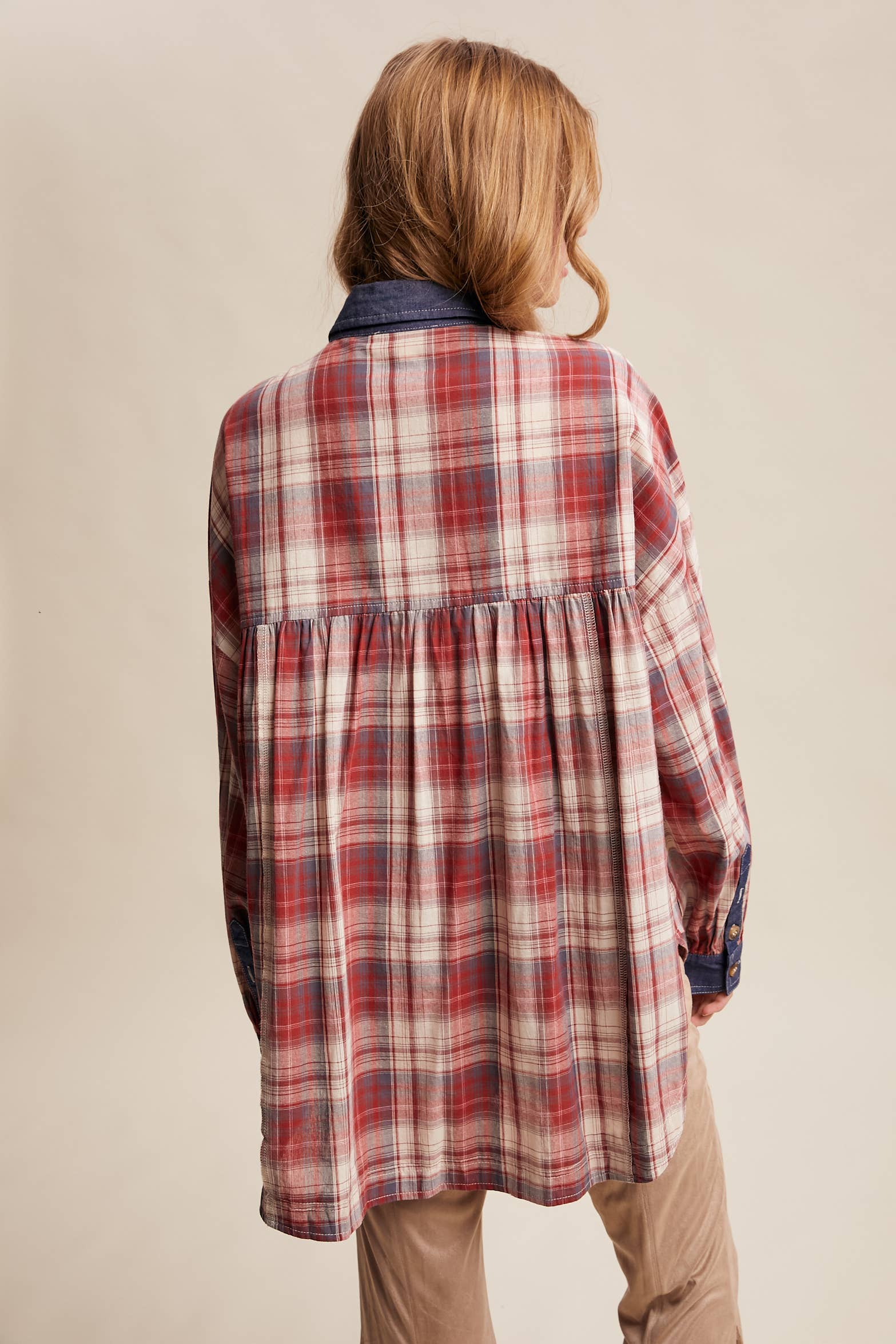 Listicle - Wholesale Button Down Shirt - Women's - Mixed Plaid Oversized Button-Down Shirt LJ020525