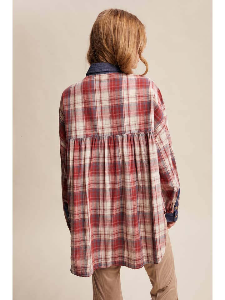 Listicle - Wholesale Button Down Shirt - Women's - Mixed Plaid Oversized Button-Down Shirt LJ020525