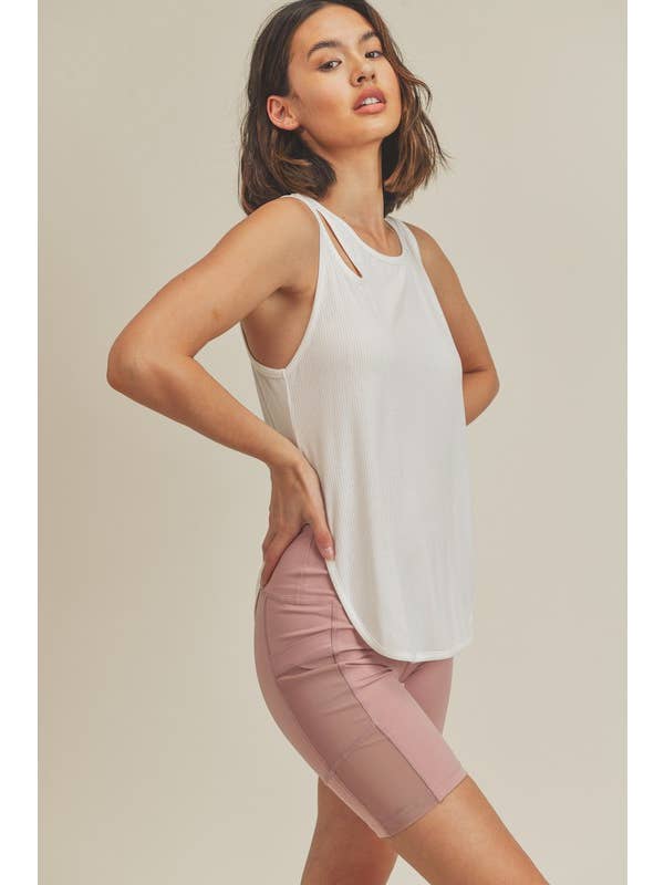 KIMBERLY C - Venta al por mayor Camiseta sin mangas - Mujer - Top sin mangas de canalé ligero con corte asimétrico y aberturas7