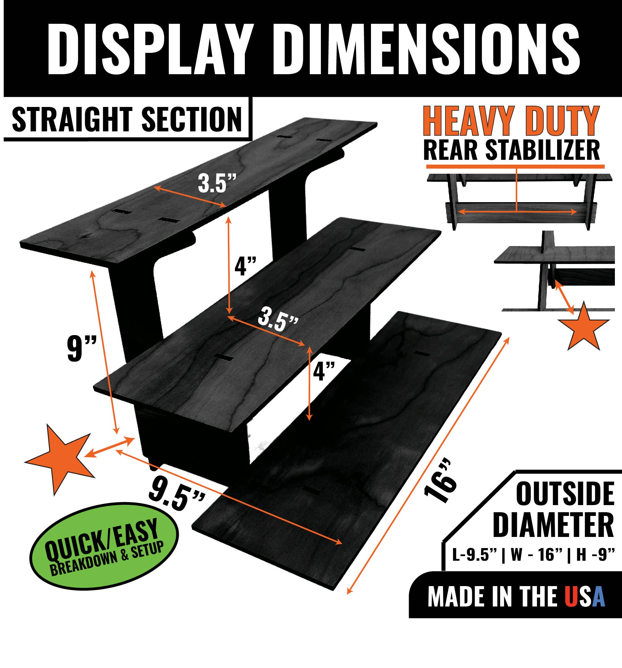 Torched Displays - Wholesale Retailer Display Stand/Case - 3-Tier Retail Table Display Straight Stand with Shelves6