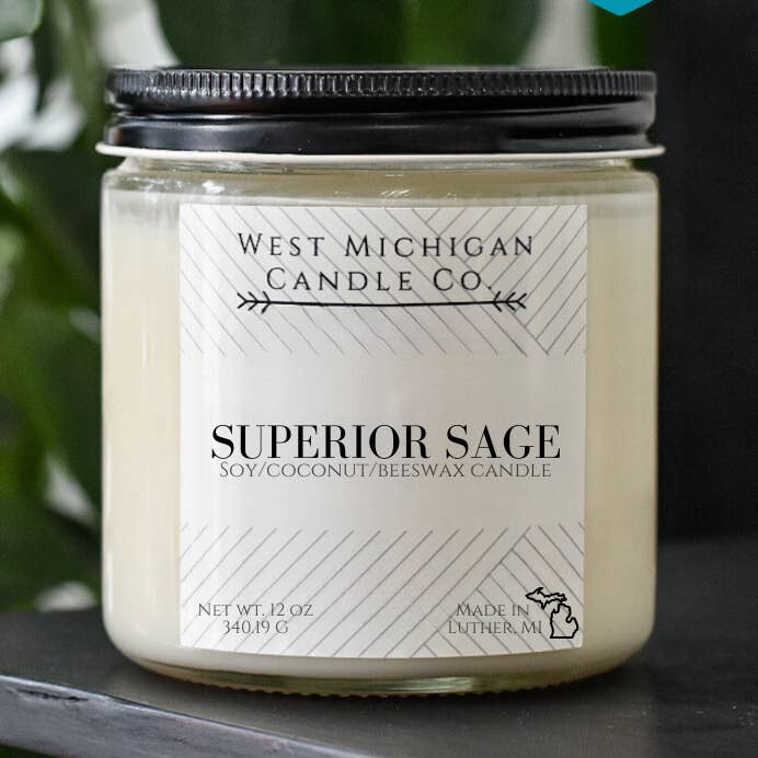 Superior Sage Soy Wax Blend Scented Candle | Sage Candle | Non-toxic | Handmade for wholesale by West Michigan Candle Co