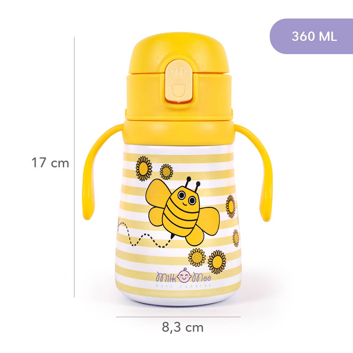 Multi Colored Milk&Moo Steel Kids Water Bottle Arı Vız Vız 360 ml for wholesale on Faire4