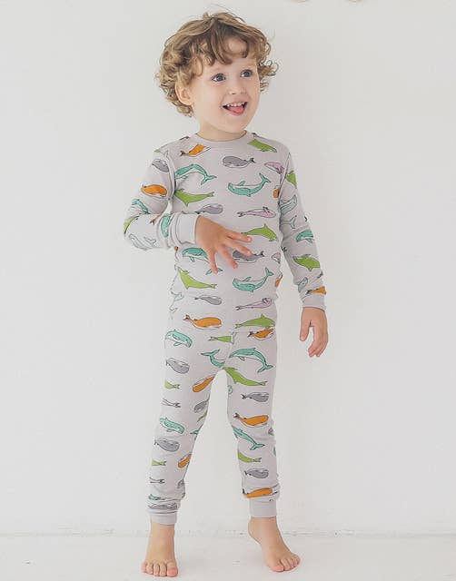 Grey Modal Boys Infant Lets Dolphin Long Sleeve PJs Lounge Wear for wholesale on Faire1
