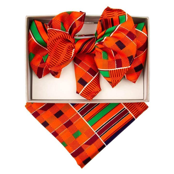 Vittorio Farina XL Kente Bow Tie & Pocket Square for wholesale by Dubal Brothers