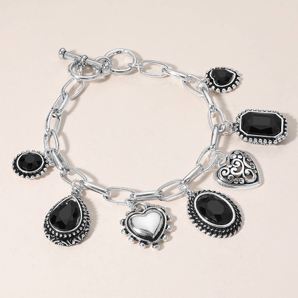 Sensibling Corp. – Großhandel Armband mit Charms/Anhängern – Tropfenförmiges Oval Rundstein Metallherz Anhänger Armband2