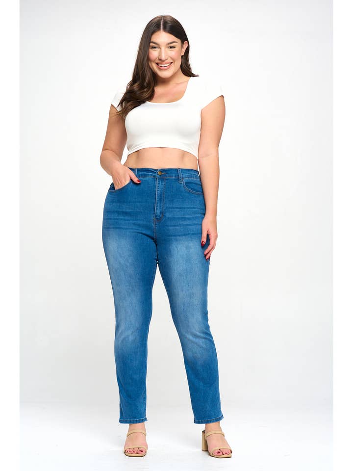 Kimberly High Waist Plus Size Jean Medium Blue and other Purchase Wholesale plus denim. Free Returns & Net 60 Terms on Faire trending on Faire.