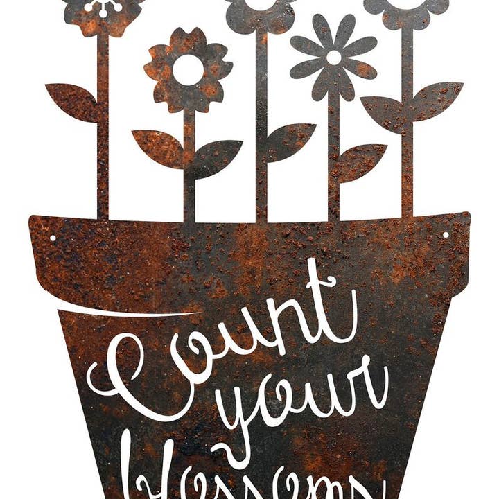 VASO DE FLORES DE METAL RÚSTICO, “CONTE SUAS FLORES” por atacado de Recherche Furnishings, Inc.