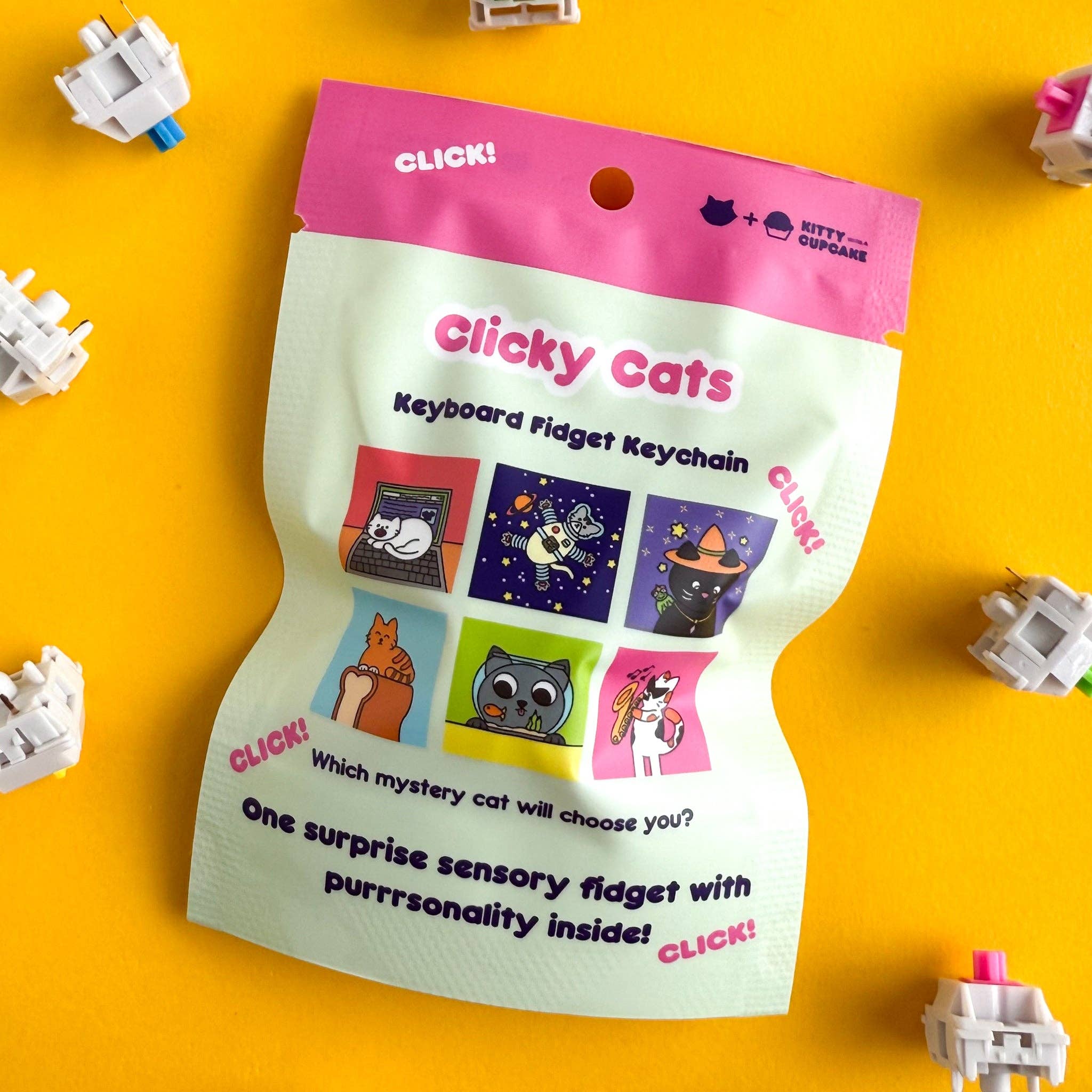 Kitty With A Cupcake - Wholesale Keychain - Unisex - Clicky Cats Fidget Keychain - Blind Bag7