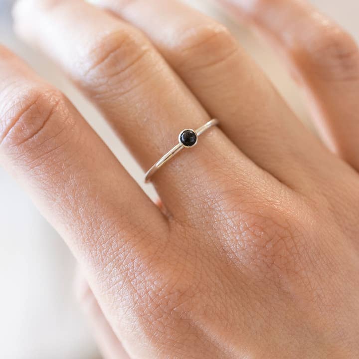 Mini Black Onyx Stacking Ring in Silver for wholesale by The Land of Salt
