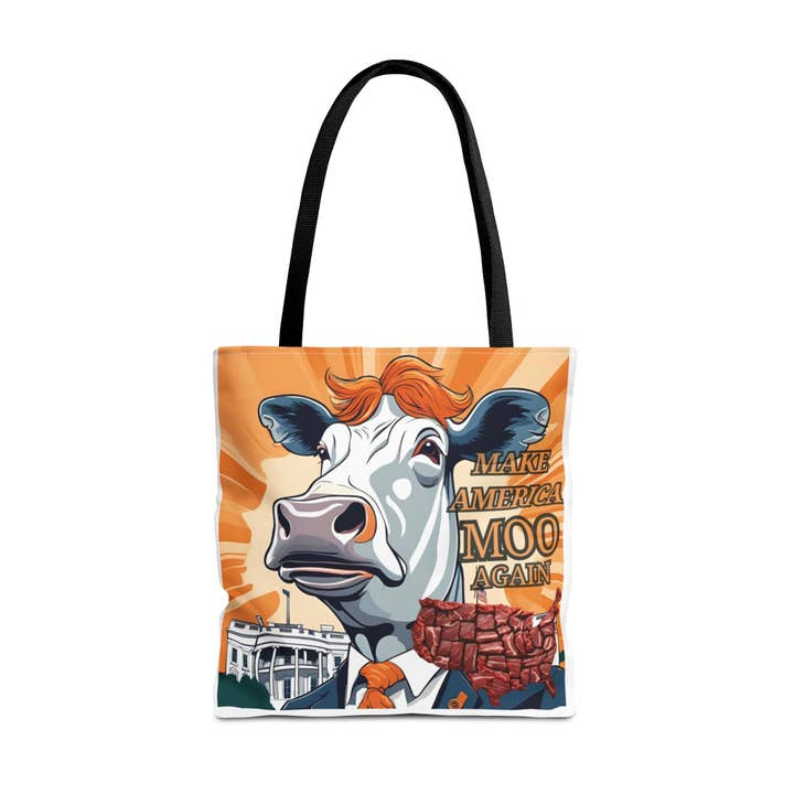 Make America Moo Again Tote Bag - Fun Cow Graphic for BBQ Lovers for wholesale by aMOOsing Designs Shop