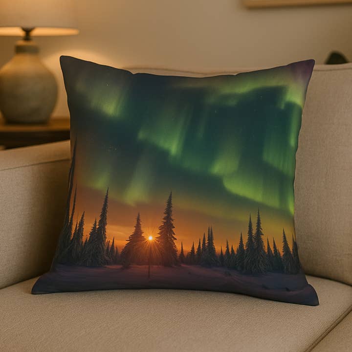 Northern Lights Pillow, 18x18 Pillow, Aurora Borealis Decor for wholesale by Upside Down Owl Farm