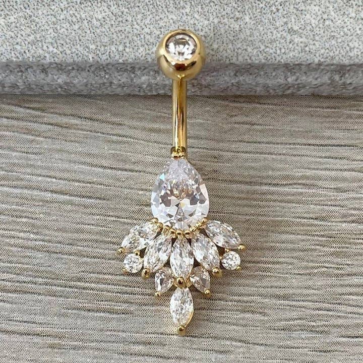 14k Gold Plated Cluster Belly Button/Navel Ring (14G | 10mm | Surgical Steel) for wholesale by Elara Body Jewelry