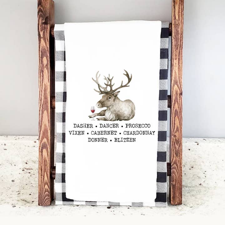 Rolig jul Kökshandduk Ren Drinking Dasher Donner Blitzen för wholesale av ZA Handmade Wholesale