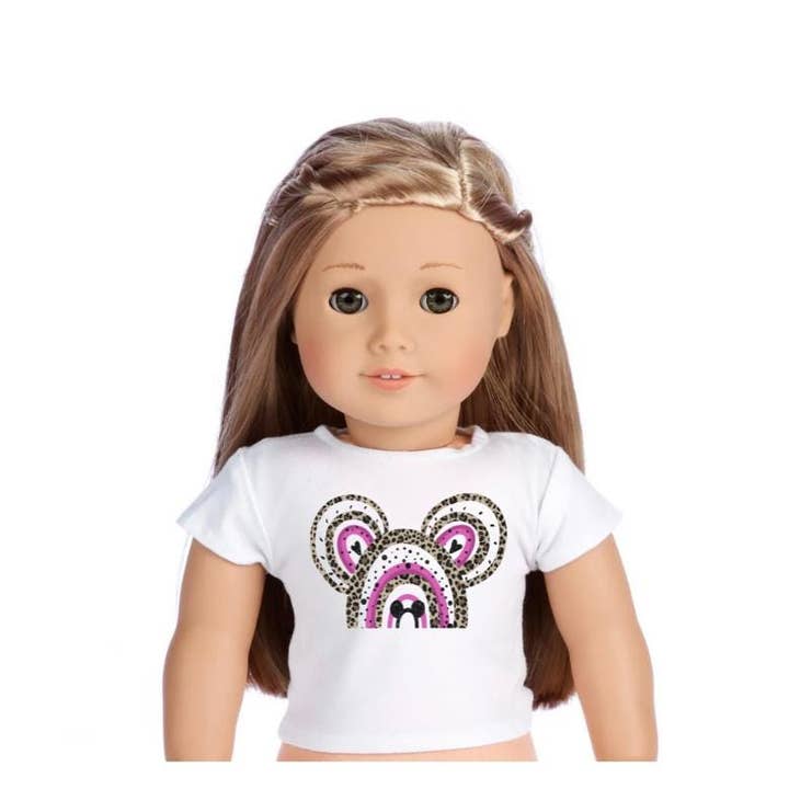 18" Doll & Kids Matching Cheetah Pink Mouse Ears T-Shirts for wholesale by Hatch & Hug
