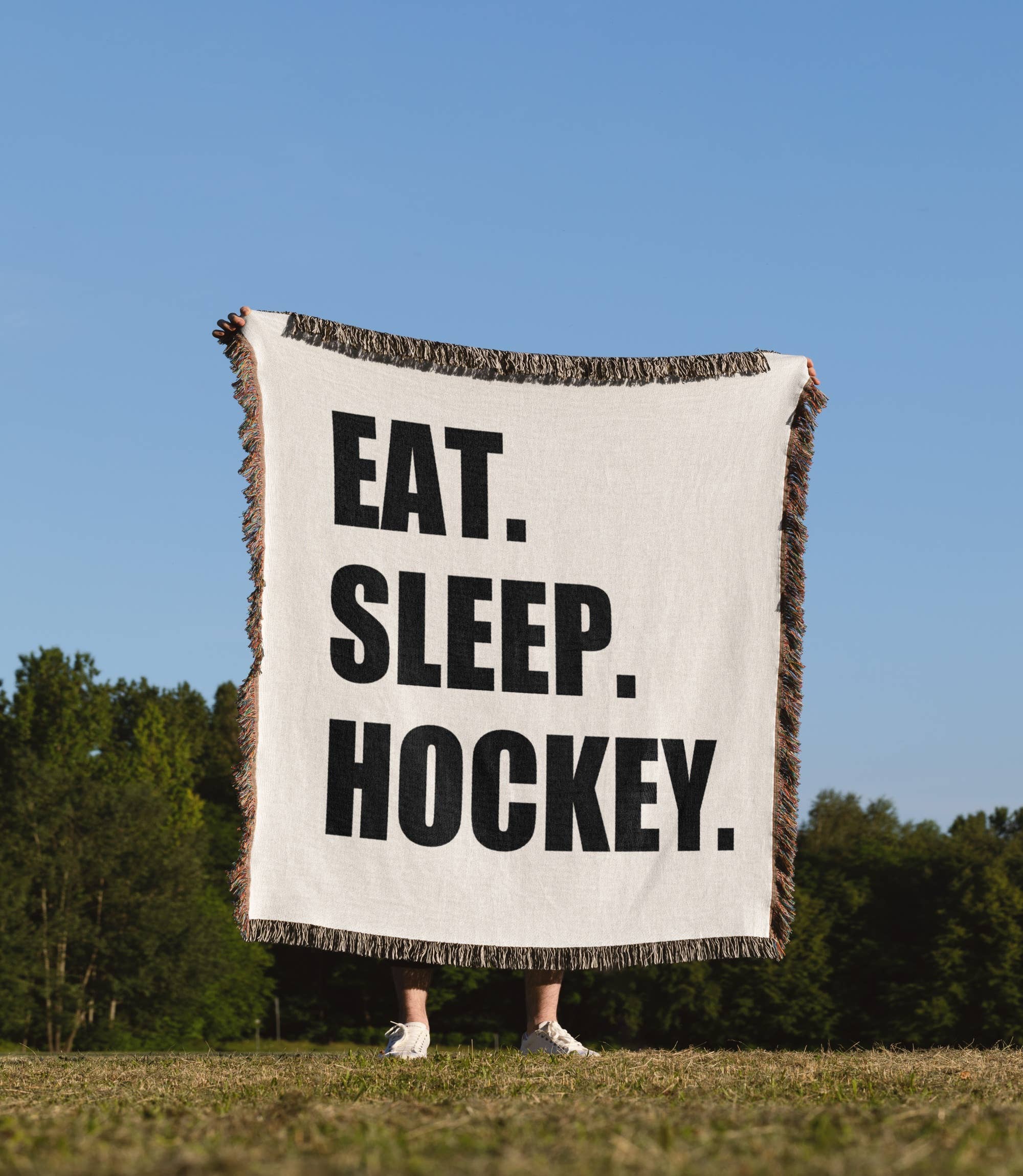 3dRose - Vente Plaids - 3dRose, Manger Dormir Hockey - texte cadeau pour les joueurs d'équipe sportive et les passionnés, Couverture1