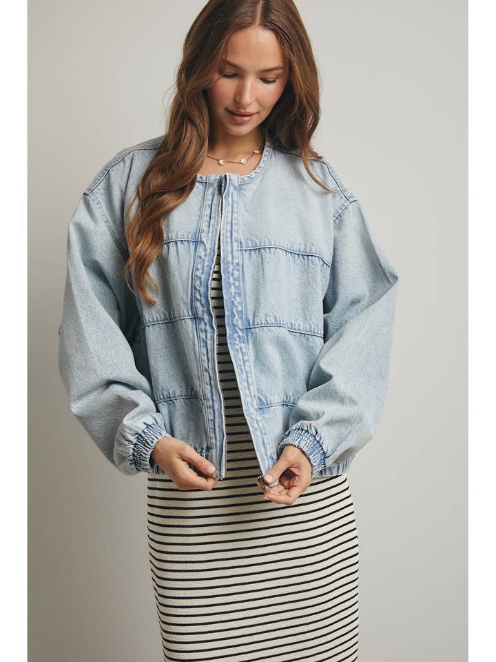 WASHED DENIM BOMBER JACKET / WL25-11946 for wholesale by Wishlist Apparel