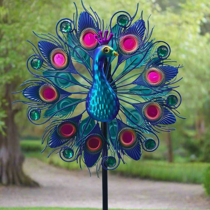 Marissa's Gifts – wholesale Wind spinner – Handmade Aurora peacock powder coated garden wind sculpture spinner measuring 150cm12