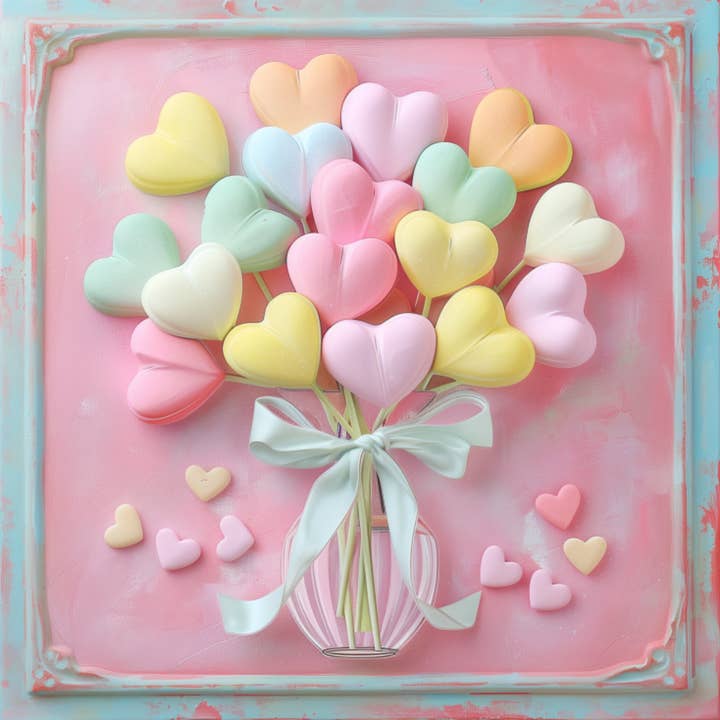 Candy Heart Bouquet 10" Metal Wall Sign – Pastel Hearts in Vase TTE-355 for wholesale by Trendy tree