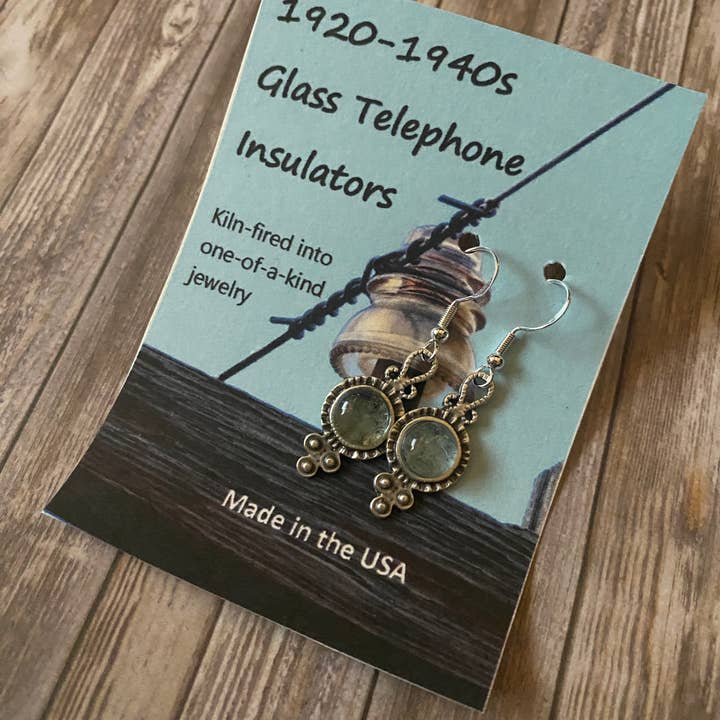 Telephone Insulator Antique dangle earrings sterling silver for wholesale by Peppermint Charms
