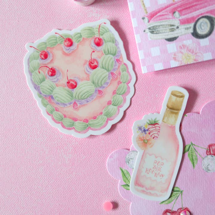 Stephanie Tara Stationery – Engroshandel Klistermærke – pop slurk hooray pink rose flaske mærkat4
