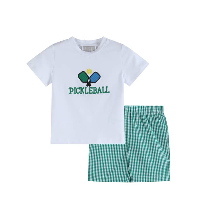 Conjunto de camiseta de pickleball y pantalones cortos verdes a cuadros para venta al por mayor de Lil Cactus